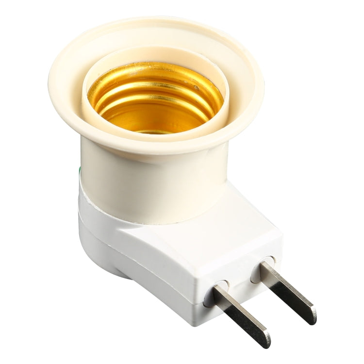 White E27 lamp holder base with two-prong plug and visible brass socket