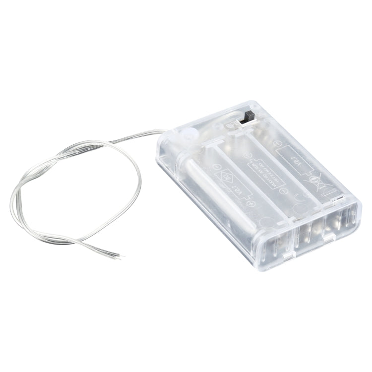 Transparent LED battery box with two wire leads and battery compartment for AA cells