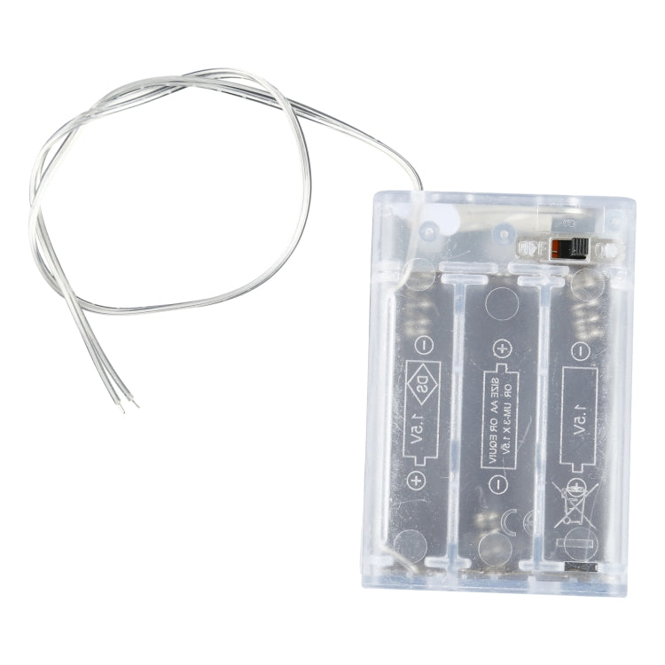 Clear battery box with visible AA battery terminals and LED wire leads