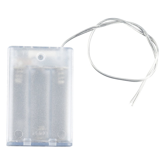 Clear AA battery holder with attached wire leads and locking cover