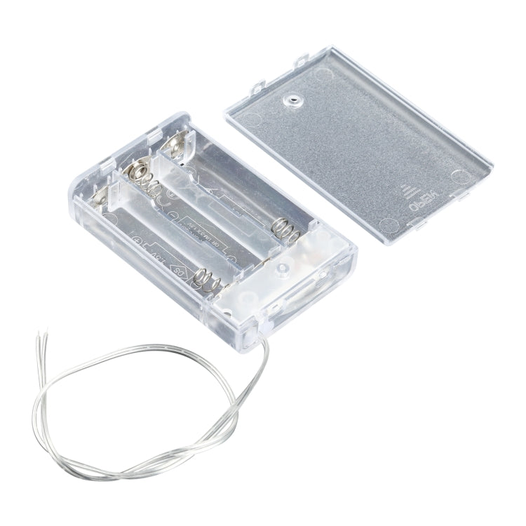 Clear LED battery holder with open battery compartment and wire leads