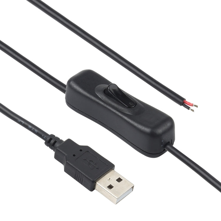 Black USB cable with inline switch module and bare wire ends