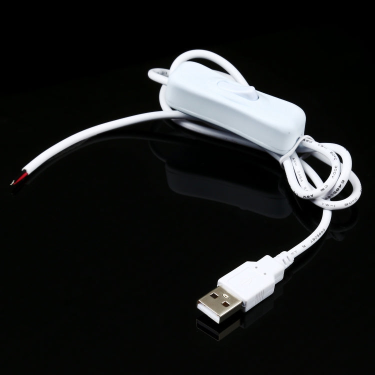 White USB power cable with inline switch and USB plug with wire leads