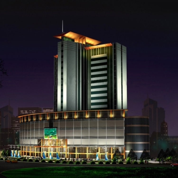 Building facade illuminated by warm LED lights at night