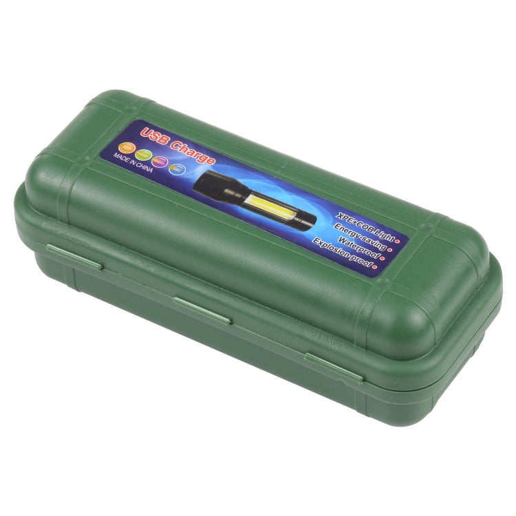 Green waterproof storage case for mini USB rechargeable flashlight