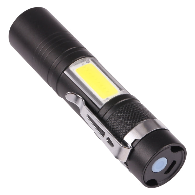 Black USB-rechargeable pocket flashlight with side USB port and textured grip