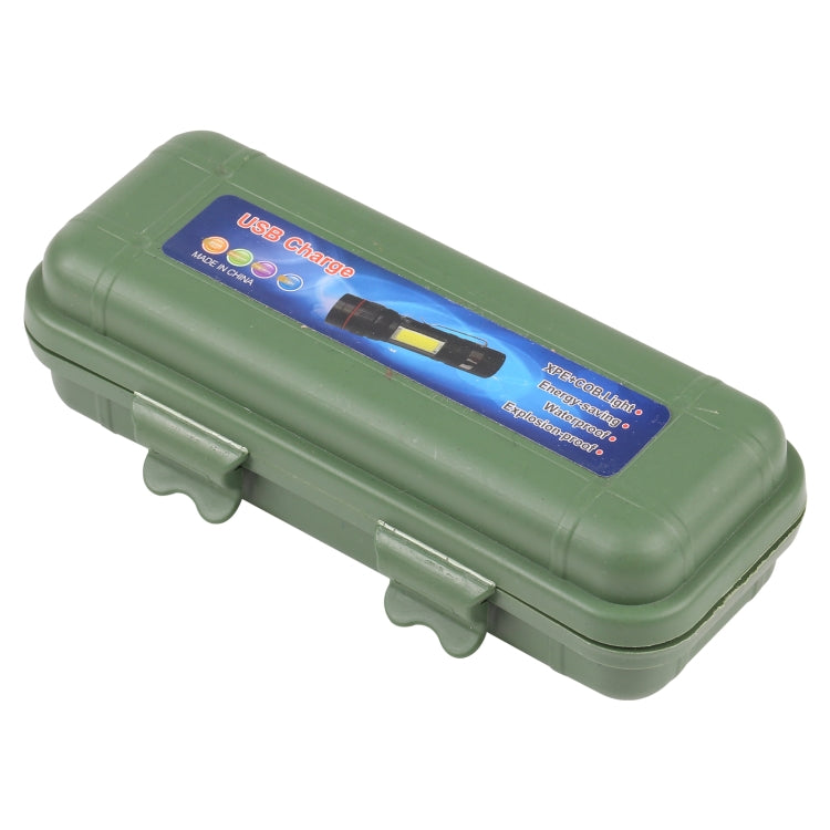 Green charging case with latch for USB rechargeable flashlight