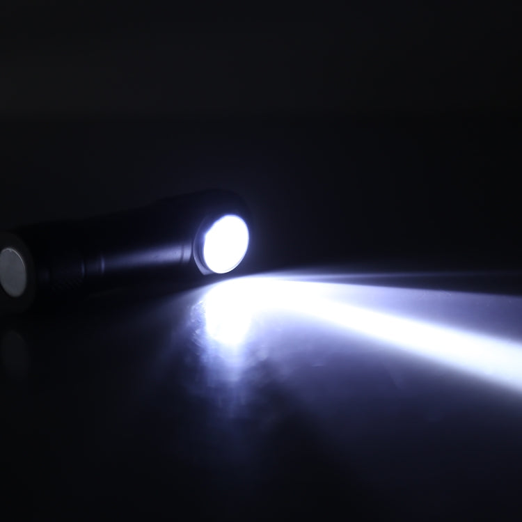 Handheld LED flashlight emitting a bright white beam