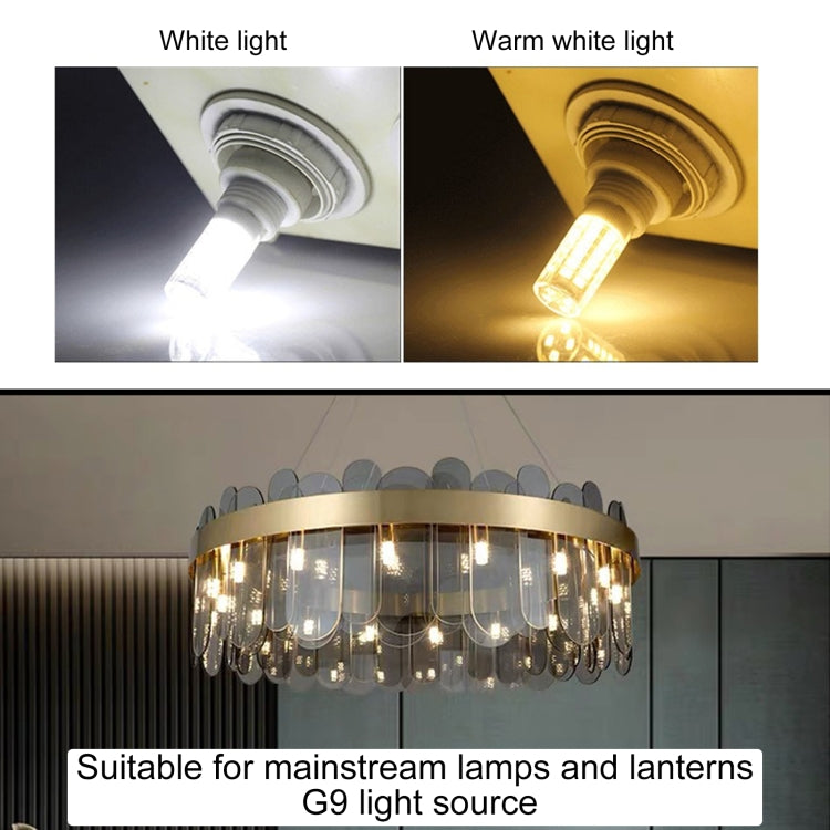 G9 LED corn bulb shown in white and warm white light modes