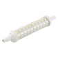 Dimmable LED glass tube light bulb showing bright white LED row with two-pin base