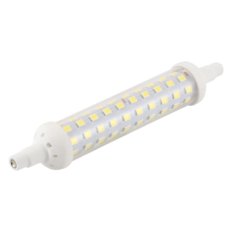 Dimmable LED glass tube light bulb showing bright white LED row with two-pin base