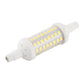 Dimmable LED glass tube bulb with two-prong base, close-up of white LED array