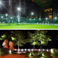 Outdoor landscape lighting featuring dimmable LED glass tube bulbs with cool-white glow