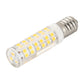 E14 LED corn bulb with clear cover and 2835 SMD LED array, base and lens close-up