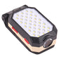 Folding LED work light with multi-mode control, black and tan body, side lens