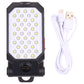 Folding LED work light with charging cable, black housing and bright LED face