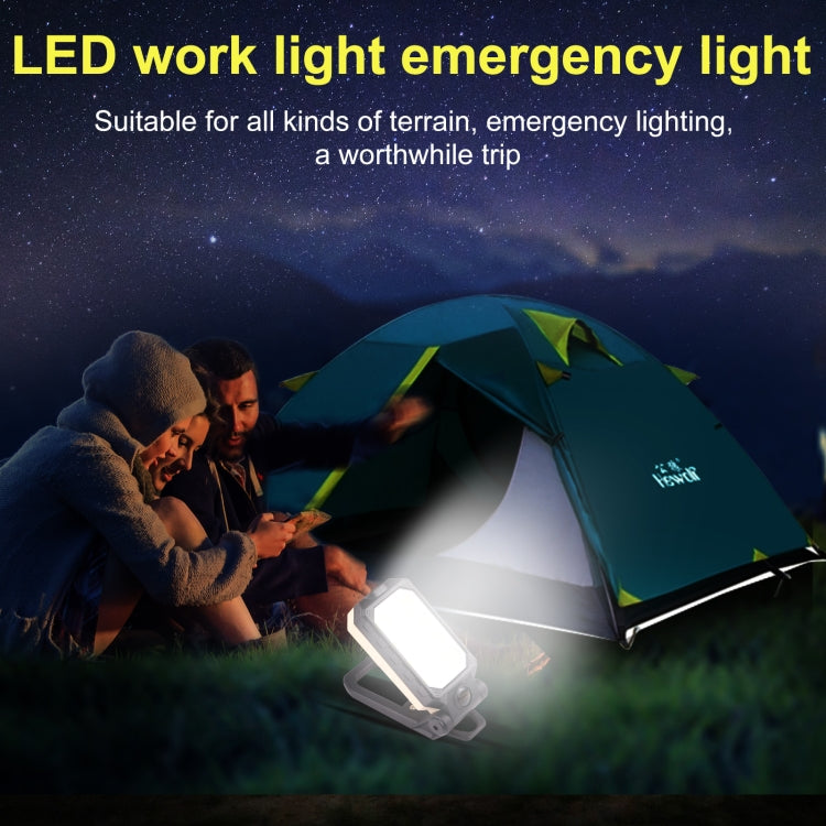 Folding LED emergency work light with illuminated panel and compact handle