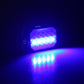 Compact LED work light glowing blue, bright LED array on black housing