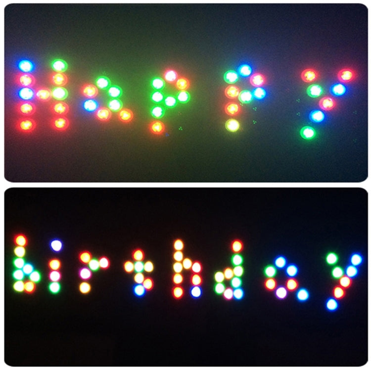 Remote-controlled LED cylinder light with multicolor dot patterns shaped like letters