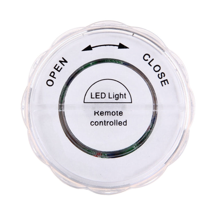 Clear LED cylinder with open-close markings and remote-controlled label on top