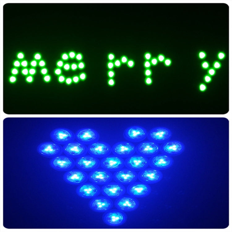 Green and blue LED lights forming glowing letter-shaped patterns