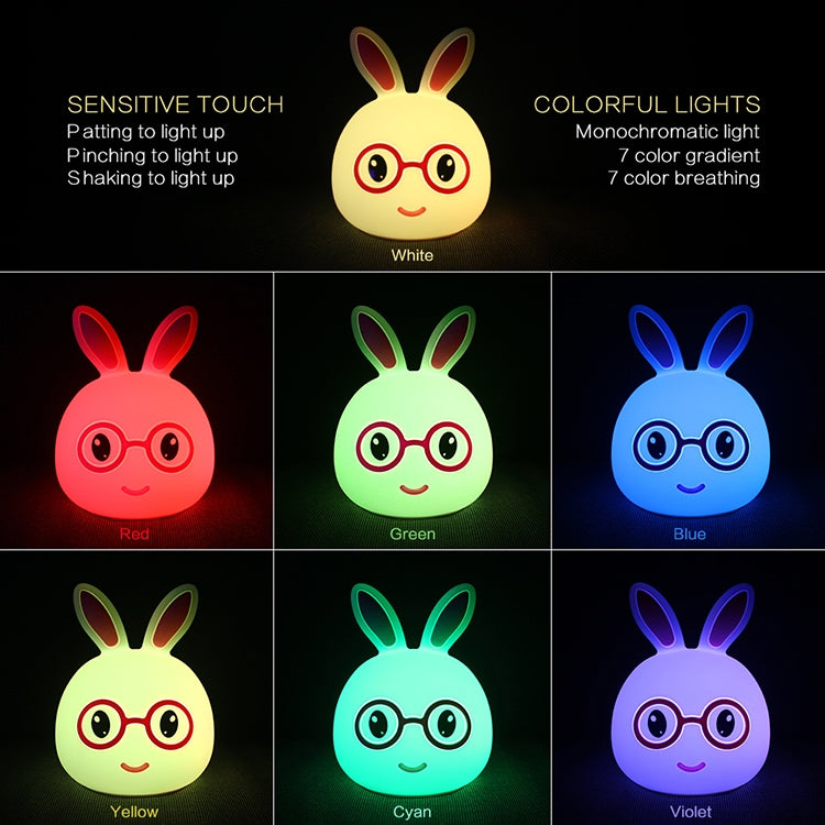Rabbit 3D LED night light showing multiple color options with touch activated glow