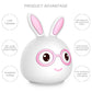 Rabbit 3D LED night light with long ears, pink glasses, and white glossy body