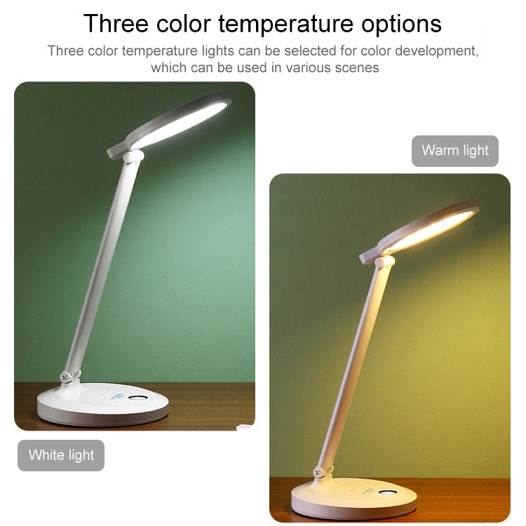 White foldable LED desk lamp with warm and white light color options