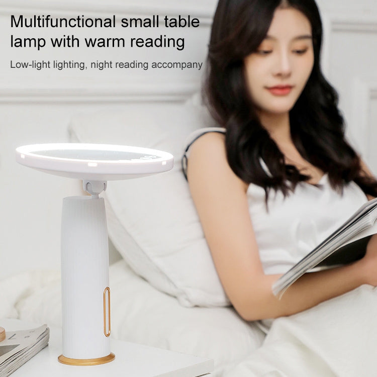 White LED desktop makeup mirror on a table with circular illuminated face