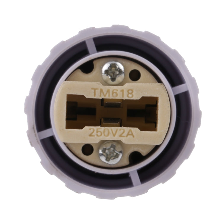 E27 to G9 lamp holder adapter bottom view showing TM618 and 250V2A terminals