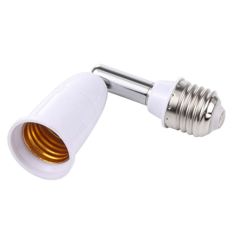 Turnable E27 lamp holder with angled white lamp head and chrome threaded end