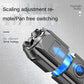 Black telescopic flashlight head with blue glowing switch area on the body.