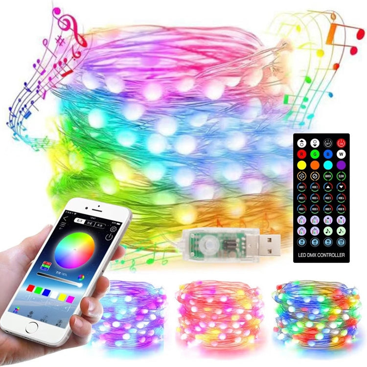RGB copper wire LED string lights set with phone app and LED DMX controller