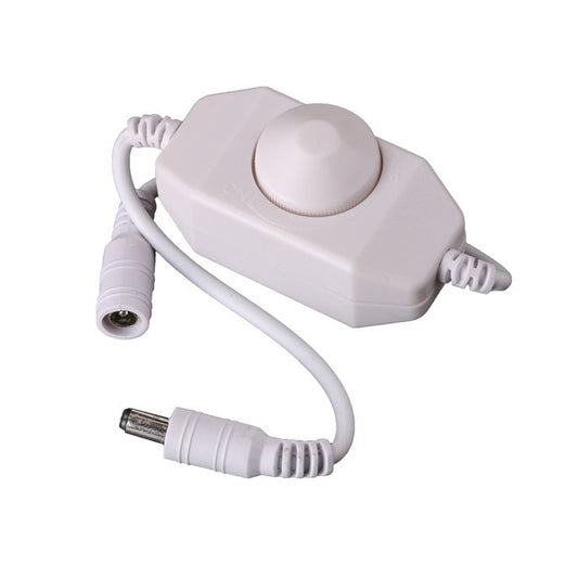 White LED strip dimmer controller with round knob and inline power connectors