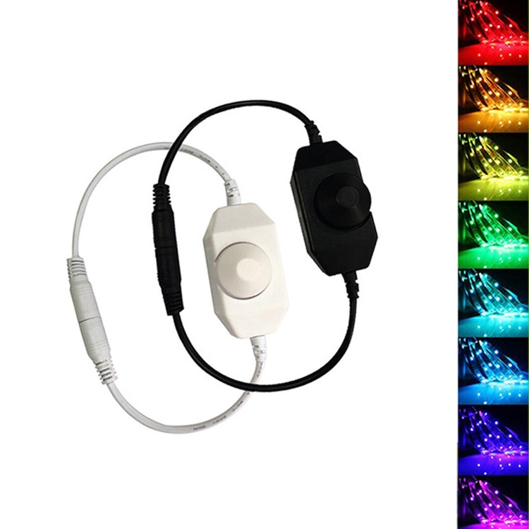 Black and white inline LED strip dimmer controller with round knob and cable set