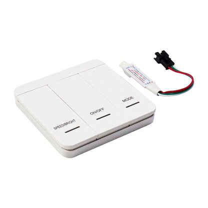 Wireless LED strip controller with three-button white wall switch and indicator slider
