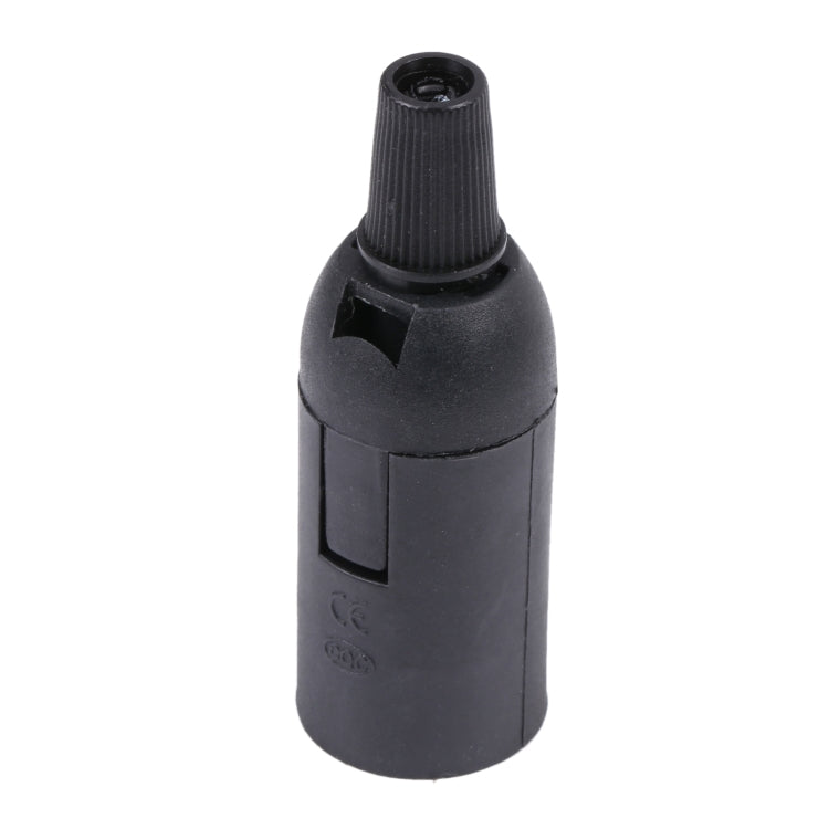 E14 bulb socket holder, black plastic, ribbed screw-cap opening