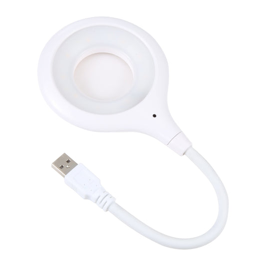 White USB desk lamp with circular LED ring head and USB-A cable