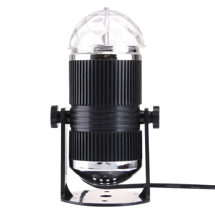 Black mini rotating LED stage light with clear dome cover and tripod base