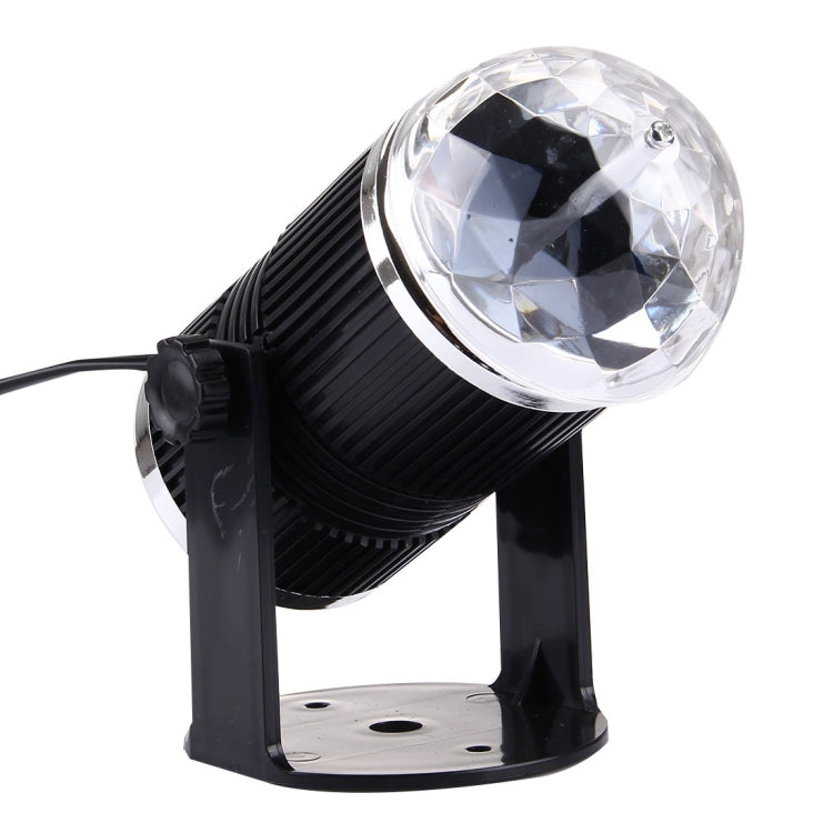 Black mini rotating LED stage light with clear disco ball head and EU power cable