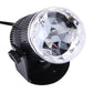 Black mini rotating LED stage light with large clear disco ball lens and vented body