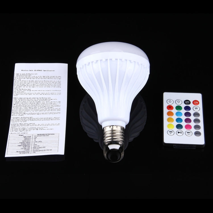 White LED music bulb with remote controller and instruction sheet