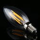 Retro LED filament bulb with E14 screw base, glowing yellow filament inside clear glass