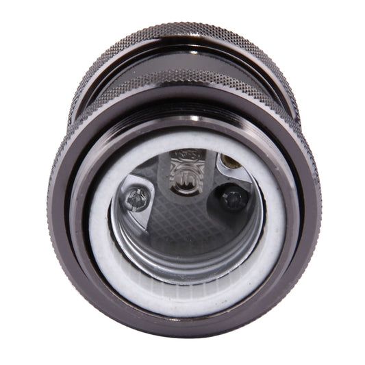 E27 screw lamp bulb holder, black metal with textured grip and socket contacts