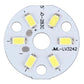 Circular LED light board close-up with 6 white SMD chips on a metal disk