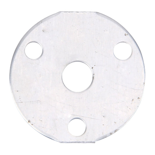 Circular metal mounting plate with cutouts and mounting holes for an LED module