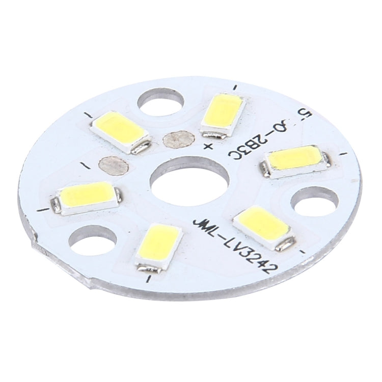Circular LED light board with six white SMD LED chips on a metal disk