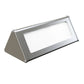 Tilted triangular solar LED wall light in silver with bright white LED lens