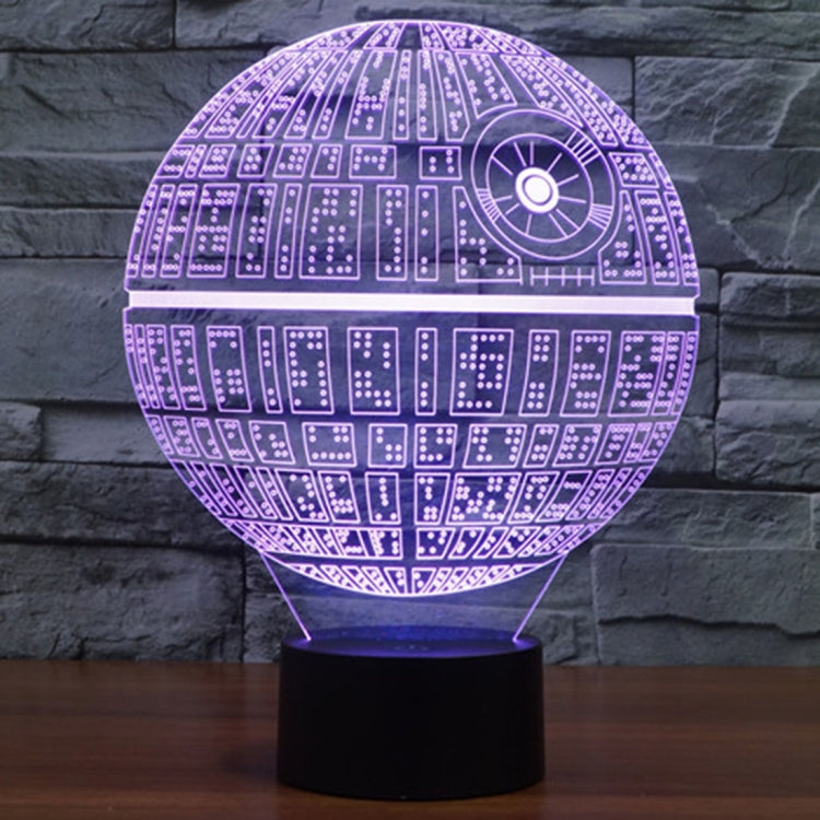 Death Star-style desk lamp with purple glow, spherical circuit pattern