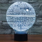Death Star-style desk lamp with blue glow, spherical circuit pattern